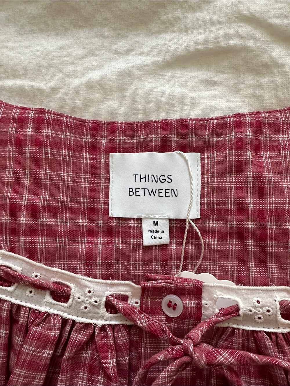Things Between Red Plaid Puff-Sleeve Top - Picture 2 of 5
